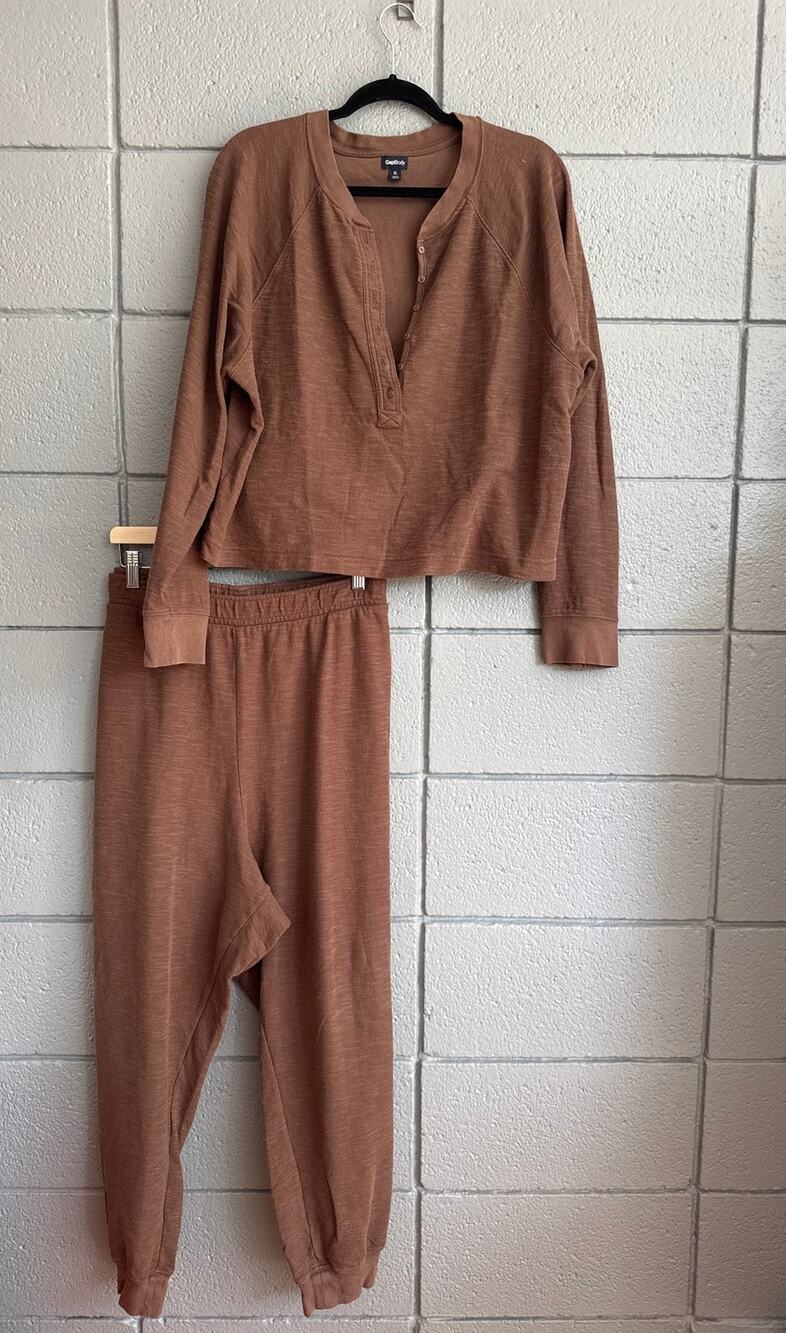 Gap Body Chocolate Brown Cotton Thermal Lounge Set size XL/XXL